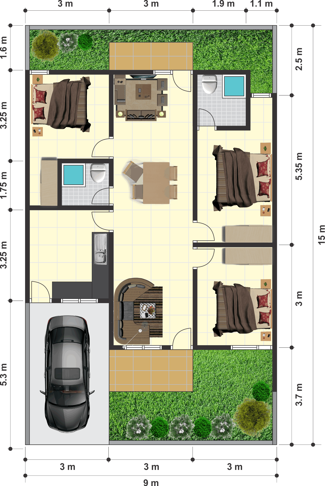 Denah Rumah Tipe 90 Bougenvile